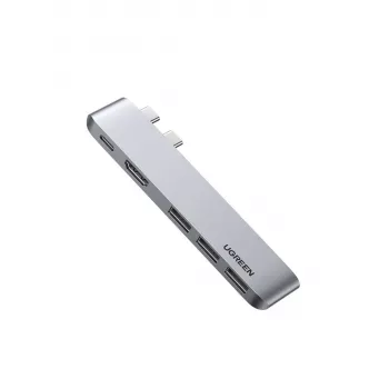 UGREEN 60559 USB-C dokstacija 9-in-1 centrmezgls ar 4K HDMI, 3x USB 3.0, Gigabit Ethernet, SD/MicroSD, 100W PD, sudraba