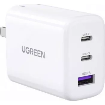 UGREEN 65W USB-C ātrā lādētāja ar USB-A portu - 3 portu sienas lādētājs, PD3.0/QC4.0+, Non-GaN, melns (90496)