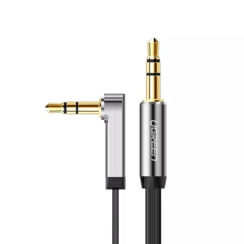 UGREEN AV119 taisnleņķa 3,5 mm plakanais AUX kabelis 1,5 m - melns/sudrabs