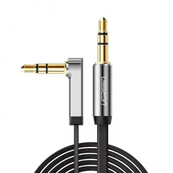 UGREEN AV119 taisnleņķa 3,5 mm plakanais AUX kabelis 1,5 m - melns/sudrabs