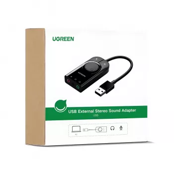 UGREEN CM129 USB-A uz 3,5 mm ārējais stereo skaņas adapteris - melns