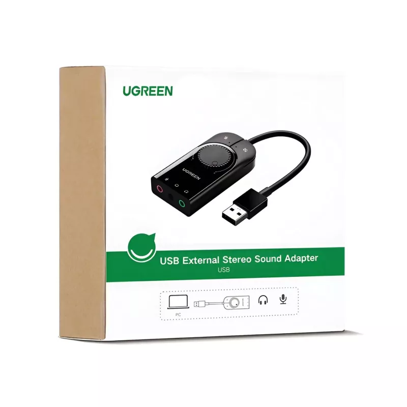 UGREEN CM129 USB-A uz 3,5 mm ārējais stereo skaņas adapteris - melns