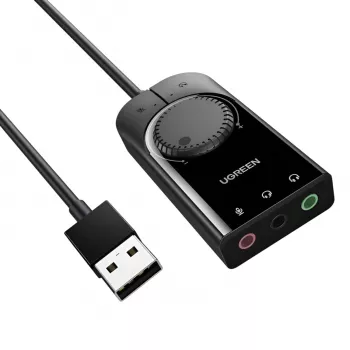 UGREEN CM129 USB-A uz 3,5 mm ārējais stereo skaņas adapteris - melns