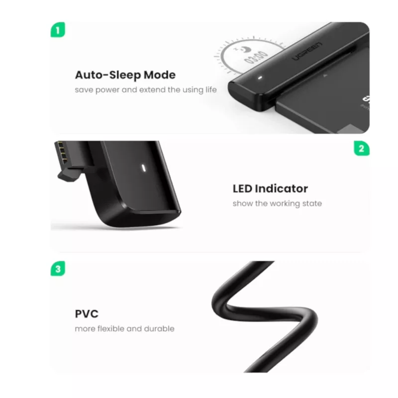 UGREEN CM321 USB-C uz 2,5 inch SATA HDD/SSD pārveidotāja kabelis 5Gbps melns