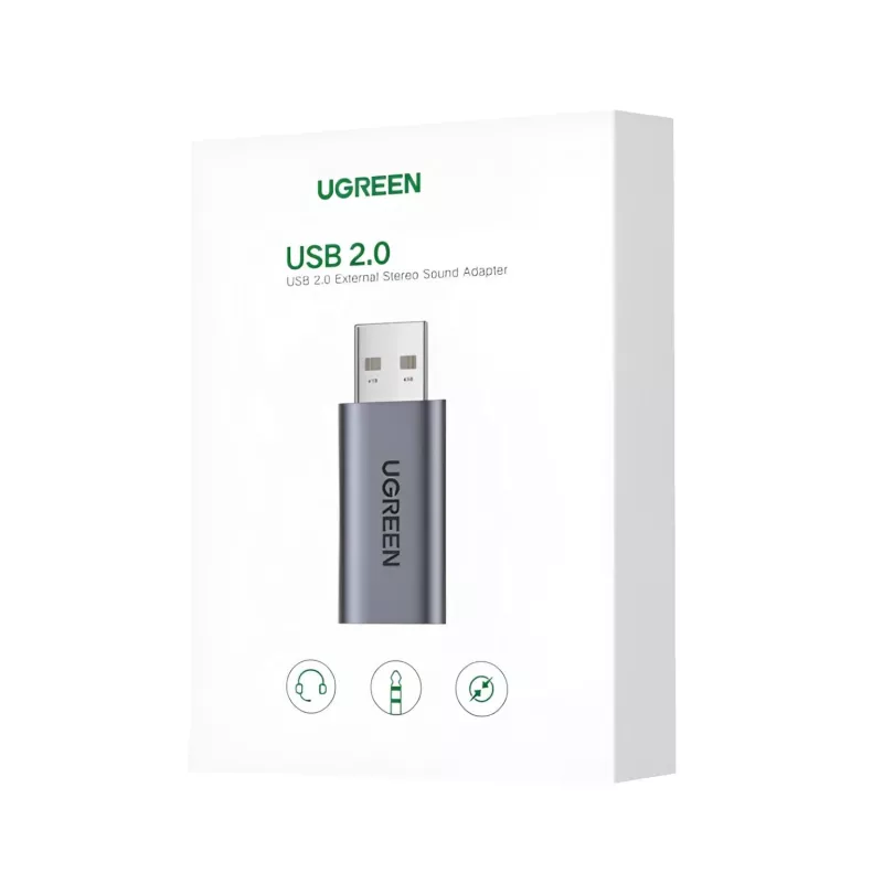 UGREEN CM383-80864 USB-A uz 3,5 mm audio ligzdu ārējais skaņas adapteris - Sudraba