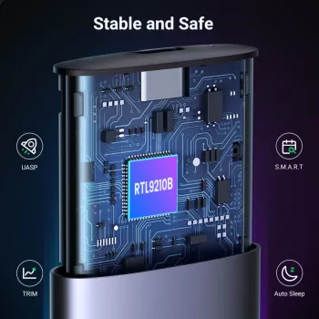 UGREEN CM400-90264 M.2 NVMe/SATA SSD korpuss 10Gbps USB-C 3.2 Gen 2 bez instrumentiem, alumīnija, sudraba