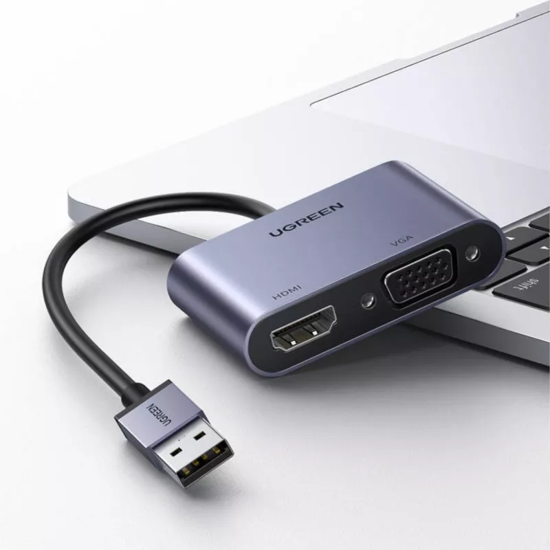 UGREEN CM449 USB-A uz HDMI + VGA 1080P displeja adapteris