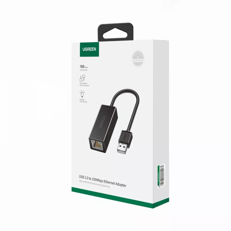 UGREEN CR110 USB 2.0 uz RJ45 Ethernet adapteris - Melns