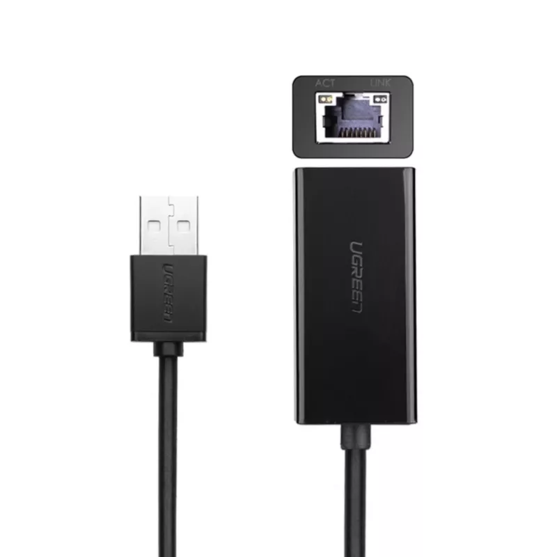 UGREEN CR110 USB 2.0 uz RJ45 Ethernet adapteris - Melns