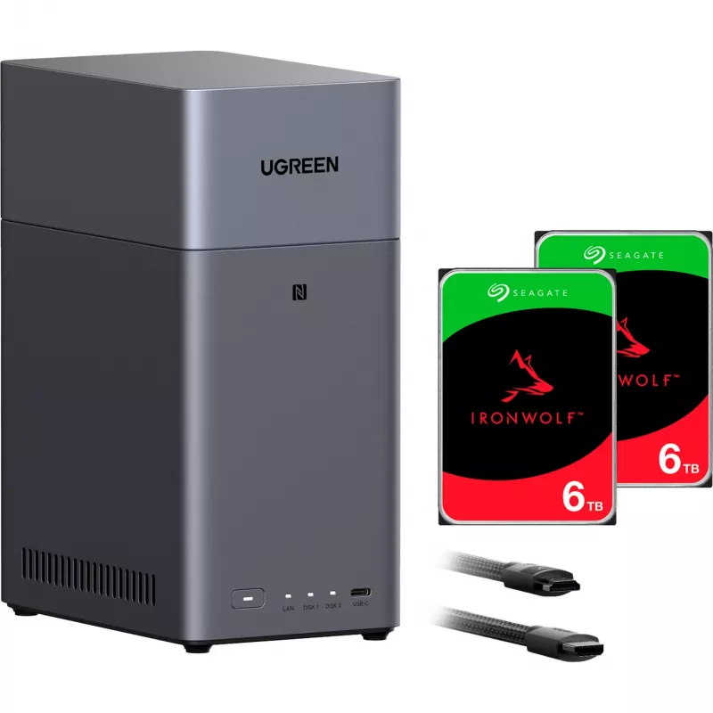 UGREEN DH2300 + 2x 6 TB Seagate IronWolf HDD komplekts (Melns)