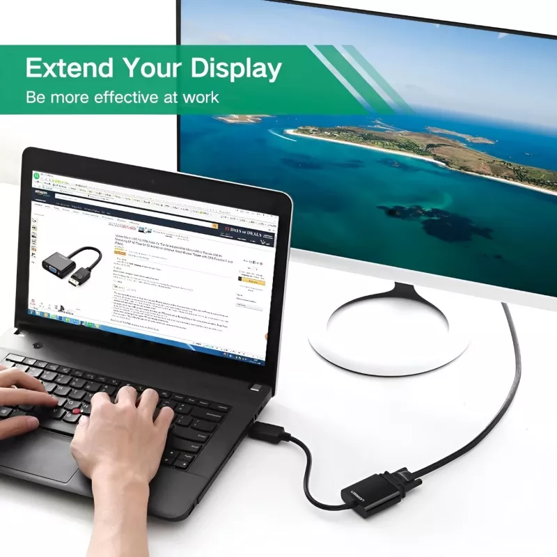 UGREEN DisplayPort vīriešu uz VGA sieviešu pārveidotājs, aktīvs adapteris, Full HD 1080p, zeltīts, melns