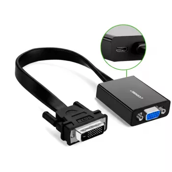 UGREEN DVI-D 24+1 uz VGA aktīvs video adapteris (vīrietis uz sievieti) – melns