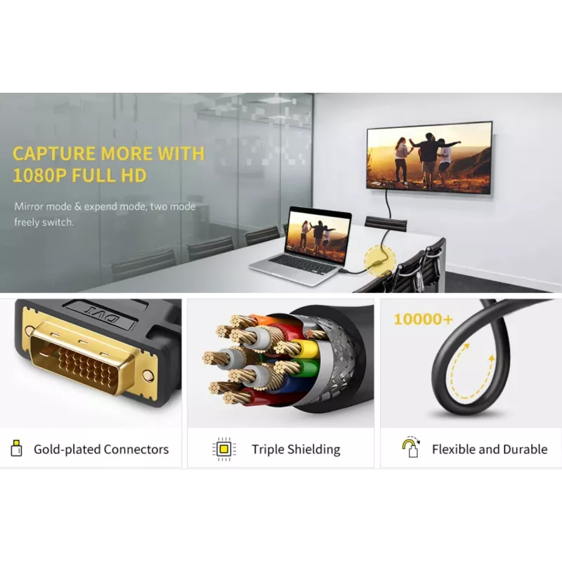 UGREEN DVI-HDMI kabeļa adapteris 15cm vīrietis-sieviete 1080p Full HD melns
