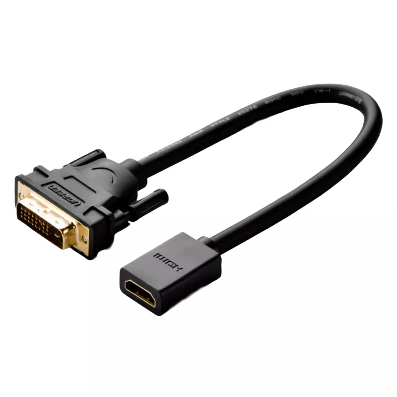 UGREEN DVI-HDMI kabeļa adapteris 15cm vīrietis-sieviete 1080p Full HD melns