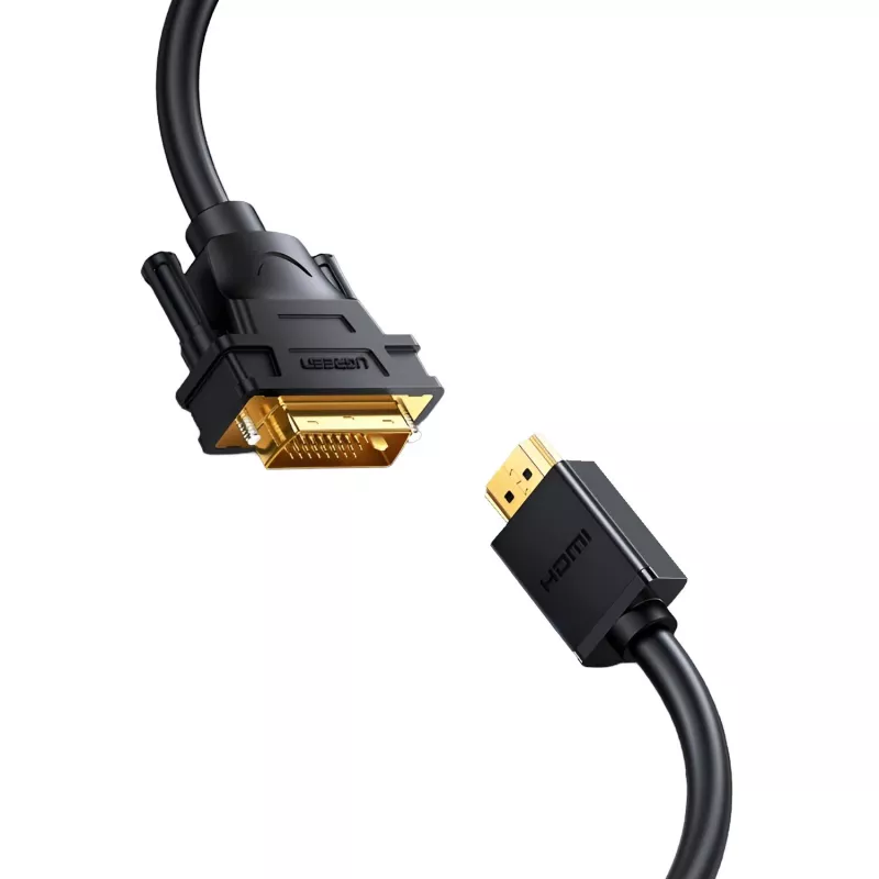 UGREEN HD106 HDMI-DVI kabelis, 2m, melns, 1080p, zeltīti kontakti, trīskāršs ekranējums