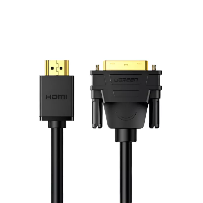 UGREEN HD106 HDMI-DVI kabelis, 2m, melns, 1080p, zeltīti kontakti, trīskāršs ekranējums