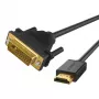 UGREEN HD106 HDMI-DVI kabelis, 2m, melns, 1080p, zeltīti kontakti, trīskāršs ekranējums