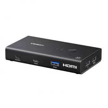 UGREEN HDMI 2.0 KVM slēdzis 2-in-1 Out, 2 datori 1 monitors, 4K@60Hz, 3 portu USB 2.0 centrmezgls, pogas un karsto taustiņu pārslēgšana, alumīnija sakausējums, HDCP 2.2, HDR10