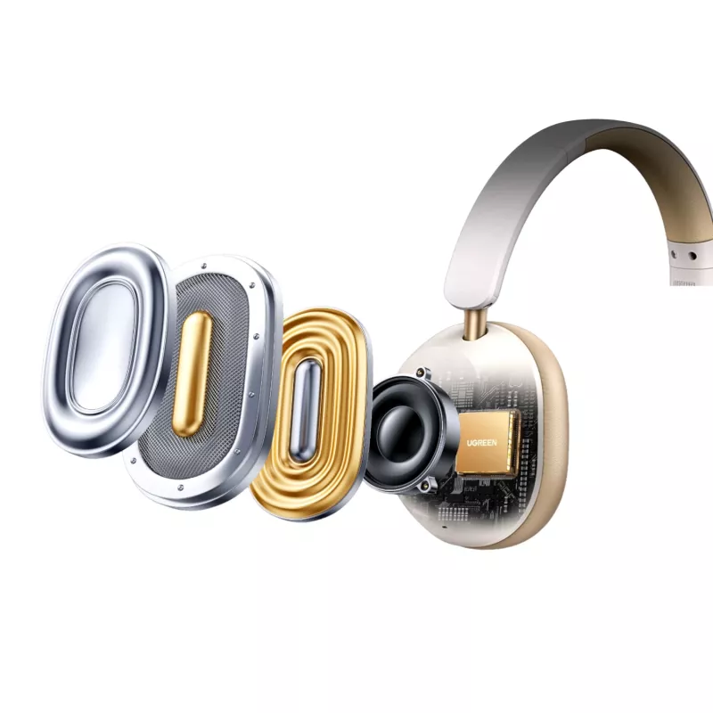 UGREEN HiTune Max 5C Wireless Over-Ear Headphones, Hybrid ANC, Bluetooth 5.4, 40mm Drivers, 40-Hour Battery - Beige