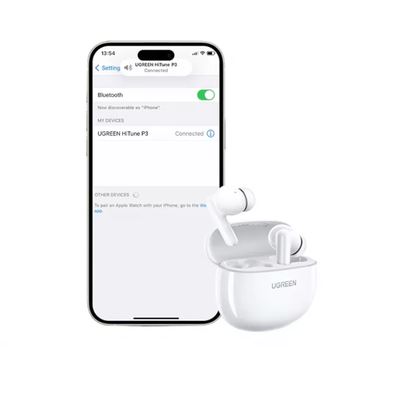 UGREEN HiTune P3 iekšējās bezvadu austiņas ar hibrīdo ANC, 35dB trokšņu slāpēšanu, 4-mikrofonu ENC, 30H akumulatoru, IPX5, Bluetooth 5.2, zemu latentumu, baltas