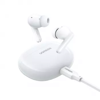 UGREEN HiTune P3 iekšējās bezvadu austiņas ar hibrīdo ANC, 35dB trokšņu slāpēšanu, 4-mikrofonu ENC, 30H akumulatoru, IPX5, Bluetooth 5.2, zemu latentumu, baltas