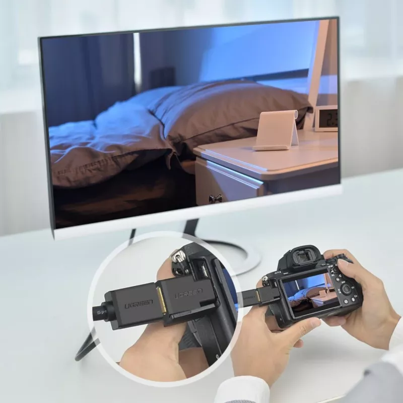 UGREEN Micro HDMI vīriešu uz HDMI sieviešu adapteris – 4K@60Hz, zeltīts, melns