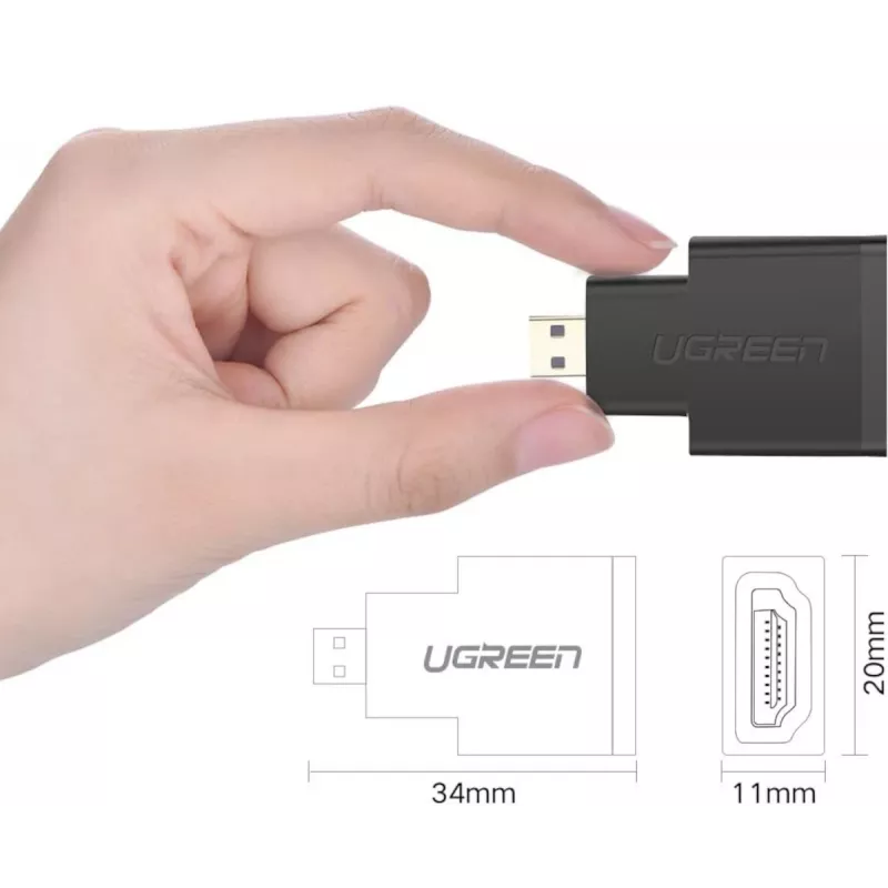 UGREEN Micro HDMI vīriešu uz HDMI sieviešu adapteris – 4K@60Hz, zeltīts, melns