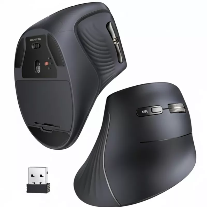 UGREEN Multi-Mode vertikālā pele Bluetooth un 2.4G bezvadu – melna