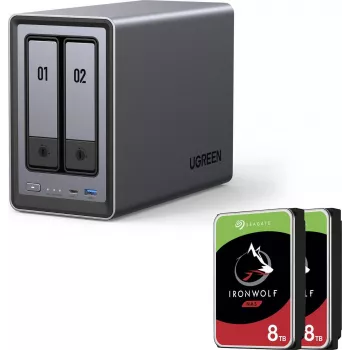 UGREEN NASync DXP2800 2 līmeņu NAS ar 16 TB (2x 8 TB Seagate IronWolf) Intel N100 8 GB DDR5