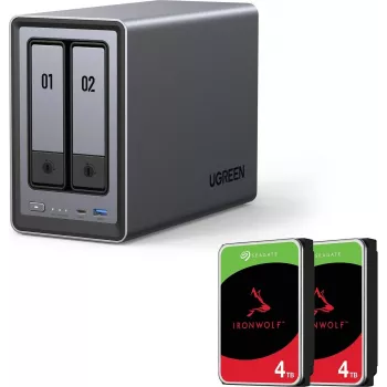 UGREEN NASync DXP2800 2 līmeņu NAS ar 8TB (2x Seagate IronWolf 4TB), Intel N100, 2.5GbE