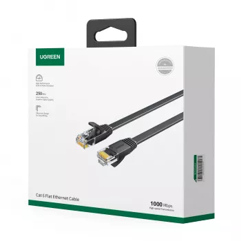 UGREEN NW102 Cat6 U/UTP plakanais Ethernet kabelis 2m - Melns
