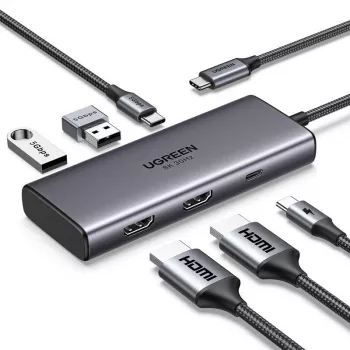 UGREEN Revodok Pro 206 USB-C 6-in-1 centrmezgls ar 4K HDMI, 100W PD, Gigabit Ethernet, USB 3.0