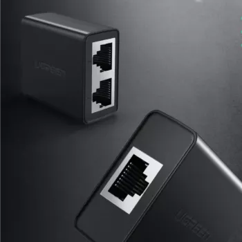 UGREEN RJ45 sadalītājs 2 iepakojumā (melns) - Ethernet tīkla sadalītājs, 1x RJ45 vīrietis uz 2x RJ45 sieviete, 100Mbps, Cat5/Cat5e/Cat6 saderīgs, pasīvs, Plug & Play