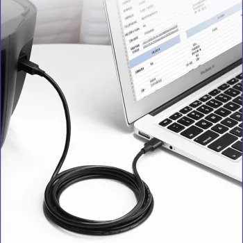UGREEN US135 USB 2.0 A-B kabelis, zeltīti kontakti, 2m, melns