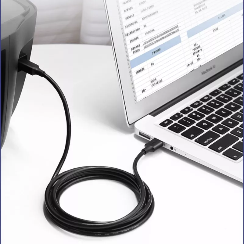 UGREEN US135 USB 2.0 A-B kabelis, zeltīti kontakti, 2m, melns