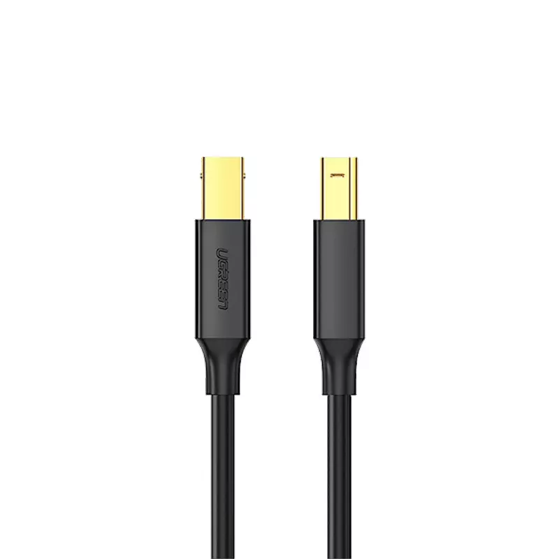 UGREEN US135 USB 2.0 A-B kabelis, zeltīti kontakti, 2m, melns