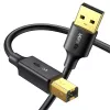 UGREEN US135 USB 2.0 A-B kabelis, zeltīti kontakti, 2m, melns