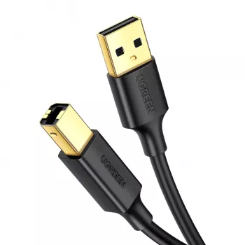 UGREEN US135 USB 2.0 A-B kabelis, zeltīti kontakti, 2m, melns