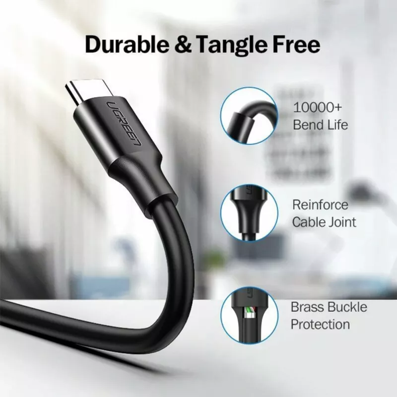 UGREEN US184 USB-A uz USB-C 3.0 kabelis, 2 m, melns