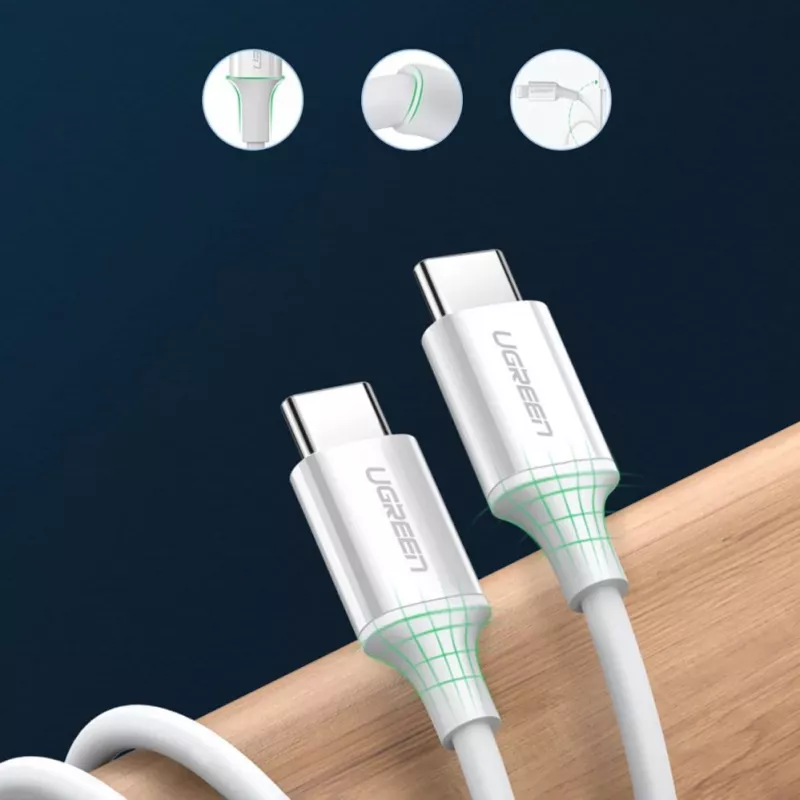 UGREEN US264 USB-C uz USB-C kabelis 1m Balts 100W PD QC AFC