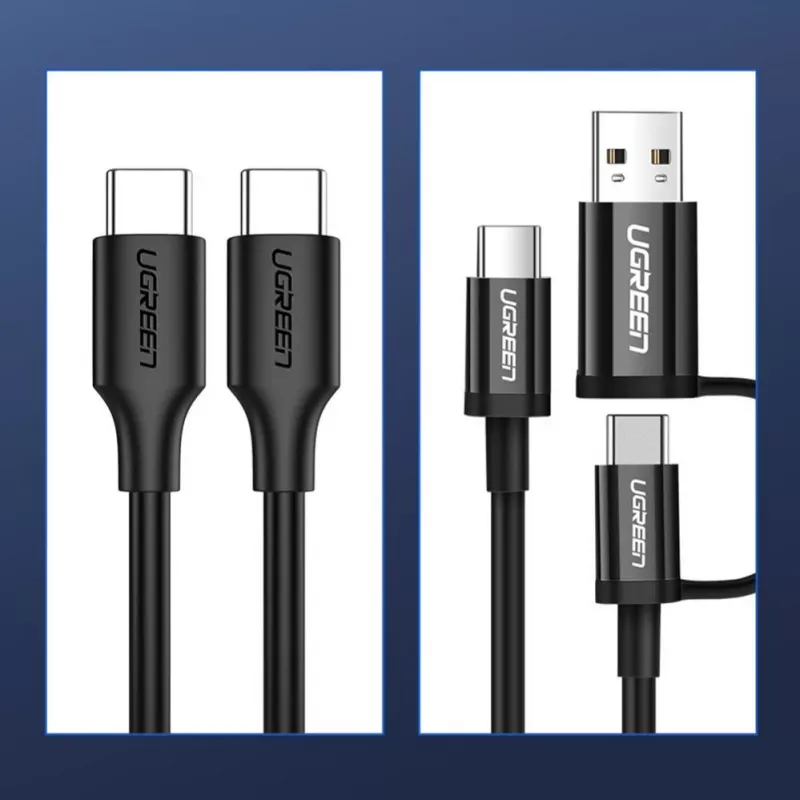 UGREEN US286 USB-C uz USB-C kabelis 1m Melns - PD QC 3A 480Mbps