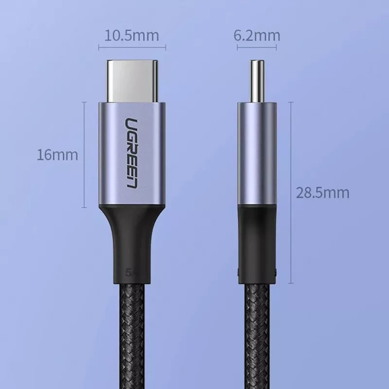 UGREEN US316 USB-C to USB-C kabelis 100W 5A 480Mbps 1,5m Pelēks