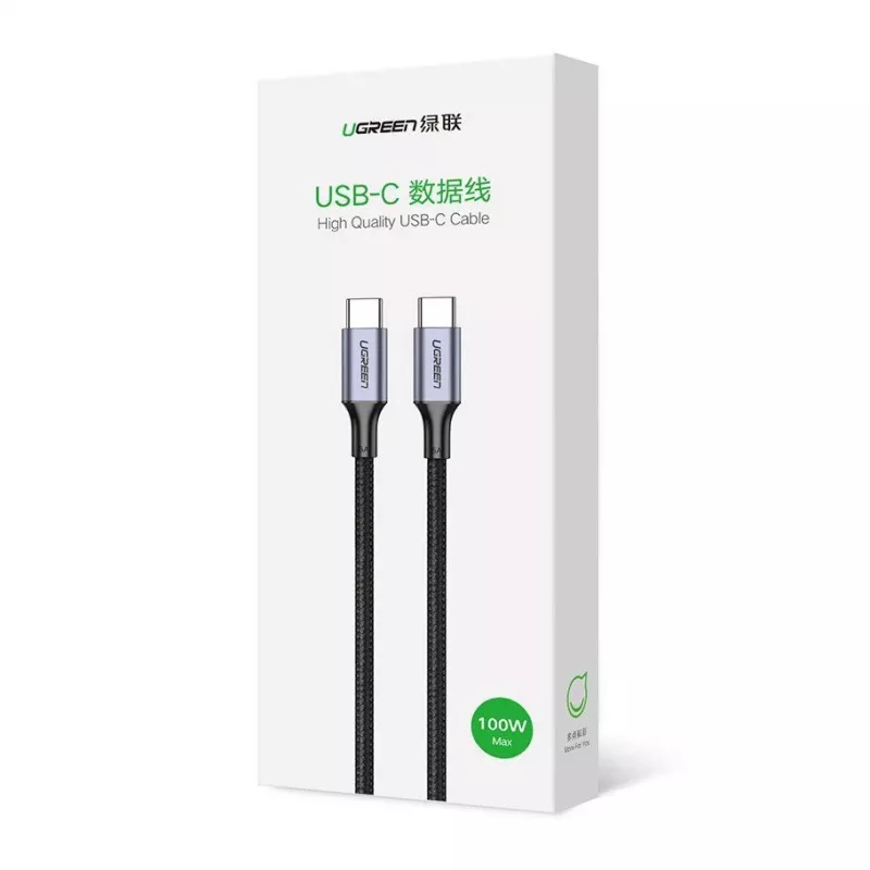 UGREEN US316 USB-C uz USB-C kabelis 100W 5A 480Mbps 1m Melns
