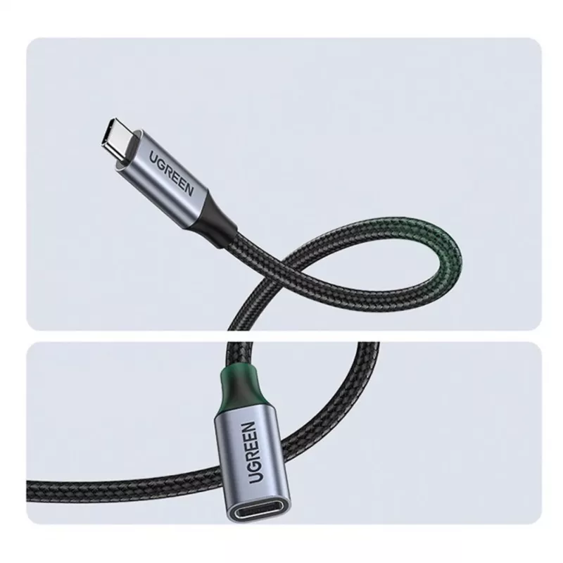 UGREEN US372 USB-C uz USB-C kabelis 100W 5A 10Gbps 0.5m Pelēks