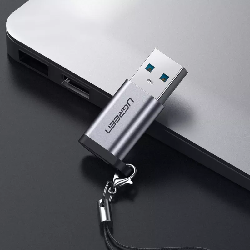 UGREEN USB 3.0 vīriešu savienotājs uz Type-C 3.1 sieviešu adapteri, datu pārsūtīšana un uzlāde, kosmosa pelēks