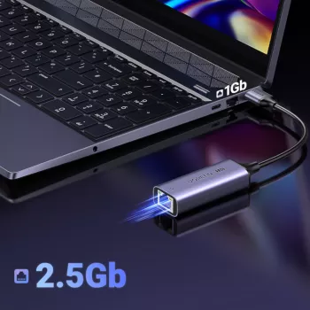 UGREEN USB-A 3.2 Gen 1 līdz 2.5G Ethernet adapteris, 2.5 Gbps RJ45 LAN, alumīnijs, Space Gray, Plug & Play, Realtek RTL8156B, 10 cm kabelis
