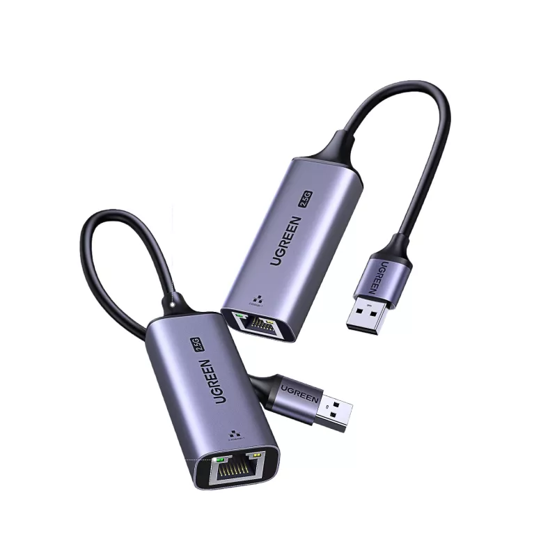 UGREEN USB-A 3.2 Gen 1 līdz 2.5G Ethernet adapteris, 2.5 Gbps RJ45 LAN, alumīnijs, Space Gray, Plug & Play, Realtek RTL8156B, 10 cm kabelis
