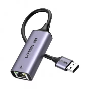 UGREEN USB-A 3.2 Gen 1 līdz 2.5G Ethernet adapteris, 2.5 Gbps RJ45 LAN, alumīnijs, Space Gray, Plug & Play, Realtek RTL8156B, 10 cm kabelis