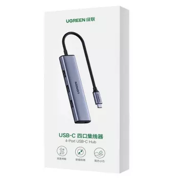 UGREEN USB-C centrmezgls 4 portu USB 3.2 Gen 1 sudraba