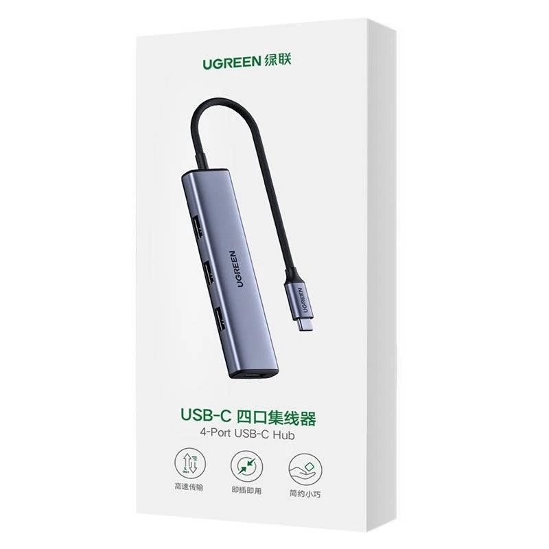 UGREEN USB-C centrmezgls 4 portu USB 3.2 Gen 1 sudraba